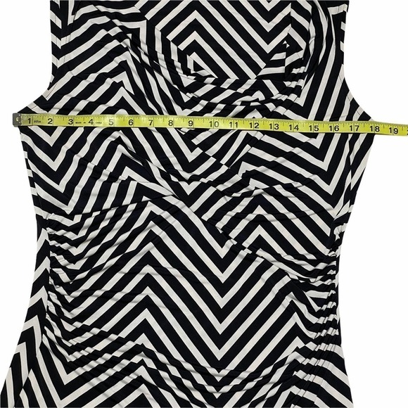 BLACK & White Chevron Stripe Drapey Cowl Neck Sleeveless Blouse - Picture 7 of 10